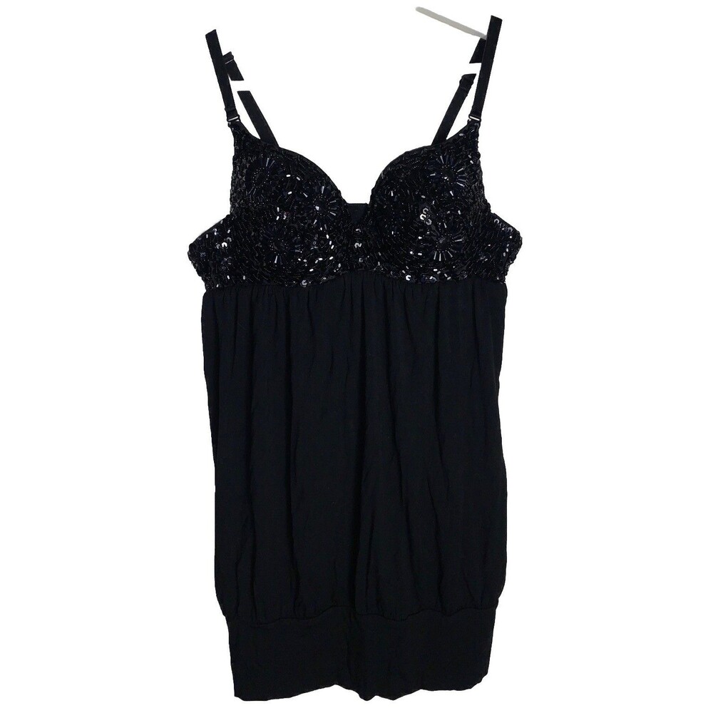VTG Y2K Corset Babydoll Top Heavy Beading Going Out Dark Fairy Glam Whimsigoth